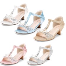 DREAM PAIRS Little Kid/Big Kid Girls Sandals Low Heel Pearl Bow Dress Shoes