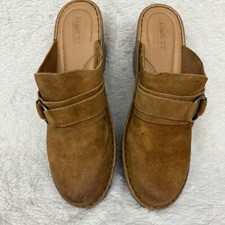 Born Suede Leather Clogs Wedge Heel Buckle Accent Mules Slides Size 10M