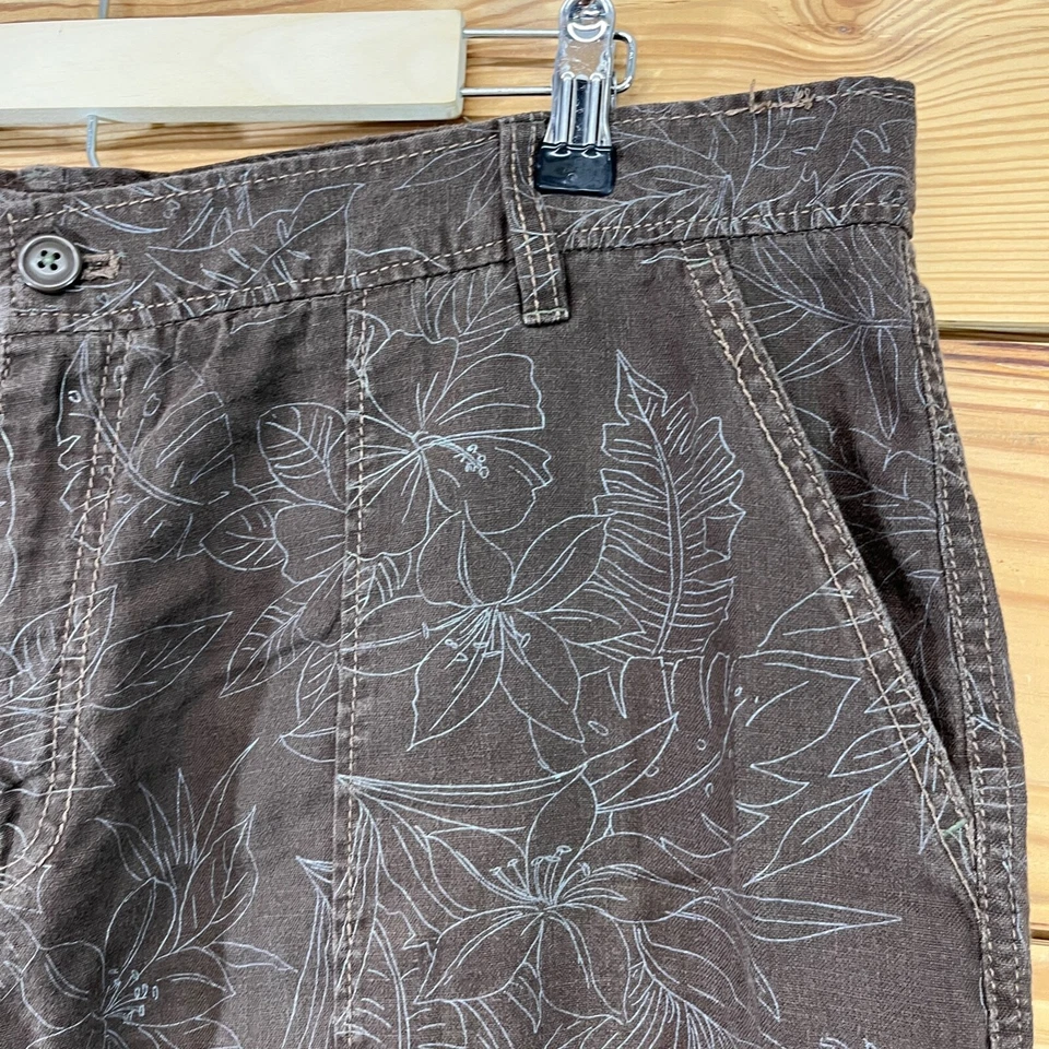 Pantalones Cortos Old Navy Para Hombre 40 100% Lino Marrón Floral Hawaiano Excedente 11" Entrepierna B144 Foto 3 de 4