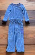 LL Bean Pajama PJ Top Pants Bottom Set Girls 5-6 Fleece Tidal Blue sleepwear