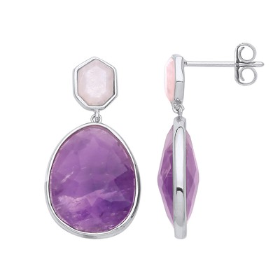 Silver Jewelco London Purple Pink Amethyst Quartz Toi et Moi Drop Earrings