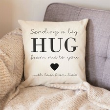 Personalised Linen Cushion, Big Hug Gift Fabric Sofa Pillow, Long Distance Gift
