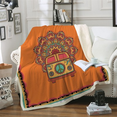 Hippie Van Mandala Peace Love Sherpa Plush Throw Blanket ...