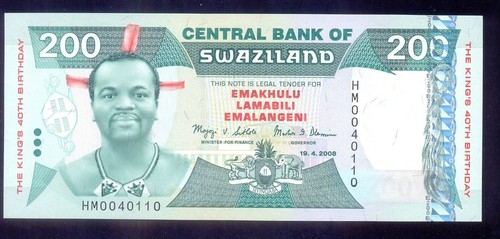 Swaziland 200 Emalangeni 2008 Commemorative P35 UNC - 第 1/2 張圖片