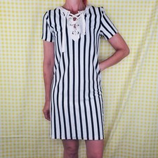 Zara Trafaluc  🖤  Lace-Up Front Striped Midi Black / White Dress Women's Small