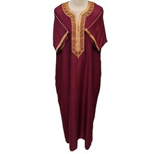 Men Moroccan Maroon Short Sleeves Thobe Jubba Kandora Dishdasha