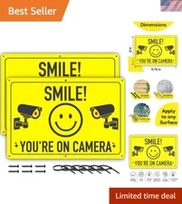 Highly Visible Warning Sign - Smile You're On Camera - 11.75 x 8 Inch - 2 Pack