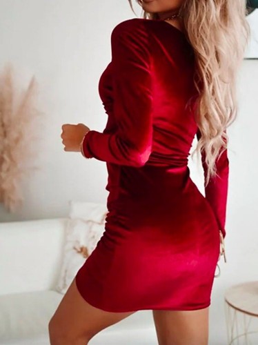 Shein Red Velvet Long Sleeve Mini Dress 