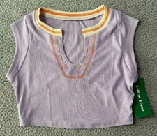 NWT SHEIN EZwear Women's Lavender Orange Ivory Short Sleeve Crop Top Size M