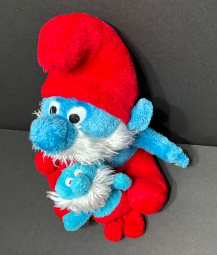 Smurf Vintage Plush Stuffed Animals Lot of 2 Papa 1979 and Son Blue Red White