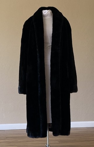 Dennis Basso Black Faux Fur Long Sleeve Coat Large & Matching Scarf Priority shp - Foto 5 di 11