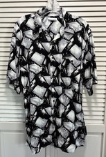 Pierre Cardin Black/Gray Block Short Sleeve Button Up Dress Shirt Size Large