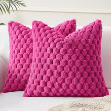 Hot Pink Faux Fur Decorative Throw Pillow Covers 18x18 Inch Set of 2 Super Soft