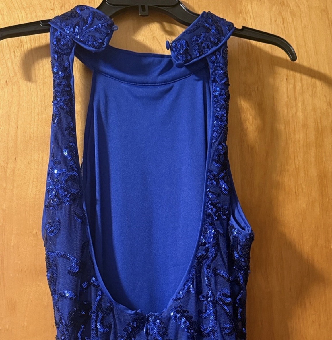 Lulus Blue Sequin Mesh Sleeveless High Neck Gown XL
