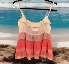 Bibi Misses L Coral/Tiered Sheer Spaghetti Strap Top Boutique New w/Tags 44