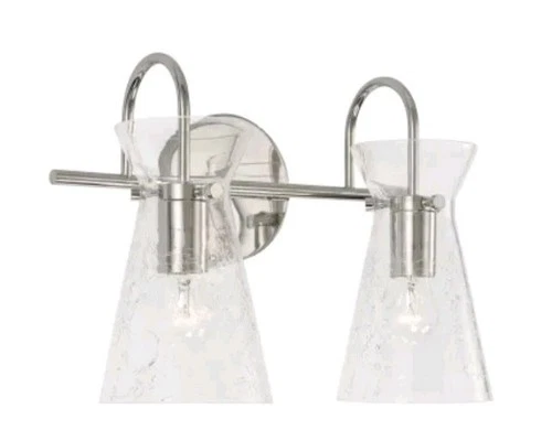 Capital Lighting Mila 2 Light Vanity Nickel/Clear Half-Crackle - 142421PN - Picture 1 of 5