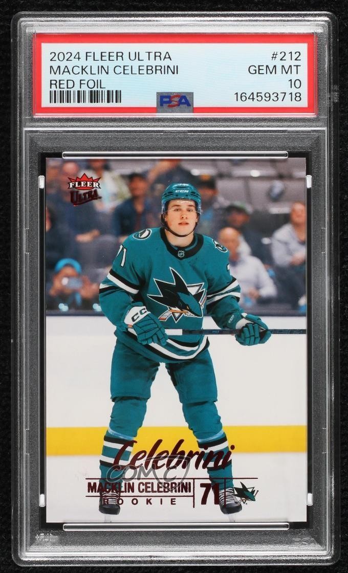 2024 Fleer Ultra Rookies Red Foil 71/94 Macklin Celebrini PSA 10 Rookie RC 1g0e