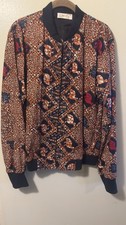 Handmade African Orange ANKARA WAX Print Bomber jacket fall coat Pockets NEW 