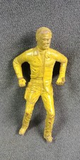 1960s Unknown Cowboy Plastic Toy Figure Six Gun Shooter Brown Vintage 4 3/4"