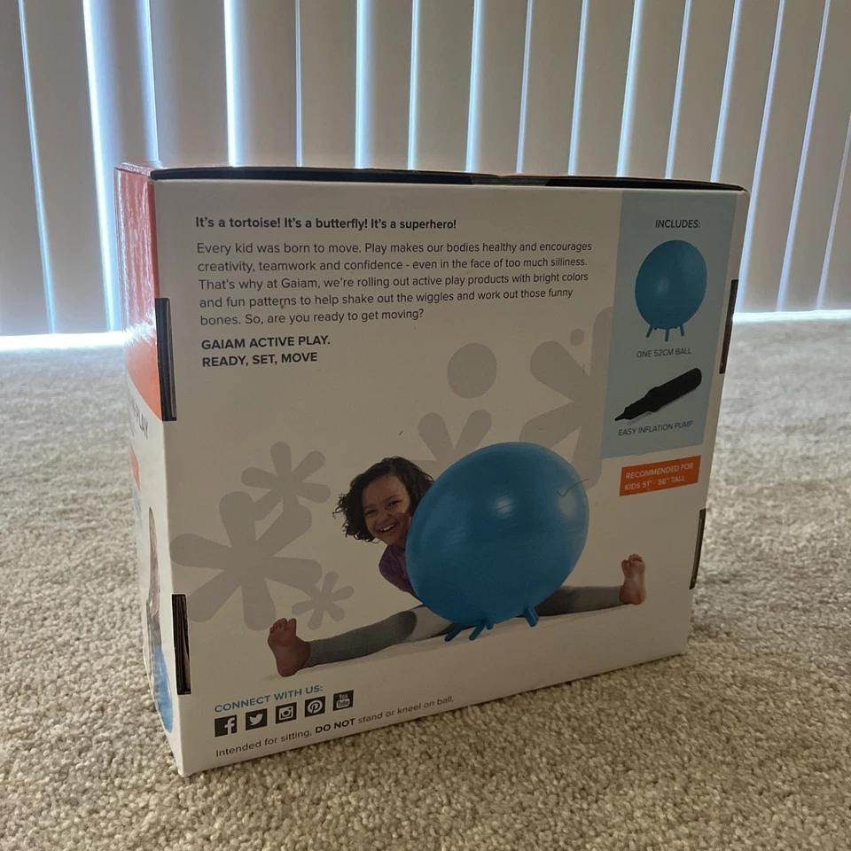 New Gaiam Kids Stay-n-Play Balance Gym Ball XL w/ Prong Legs 52cm Age 8-11 - Image 2 of 3