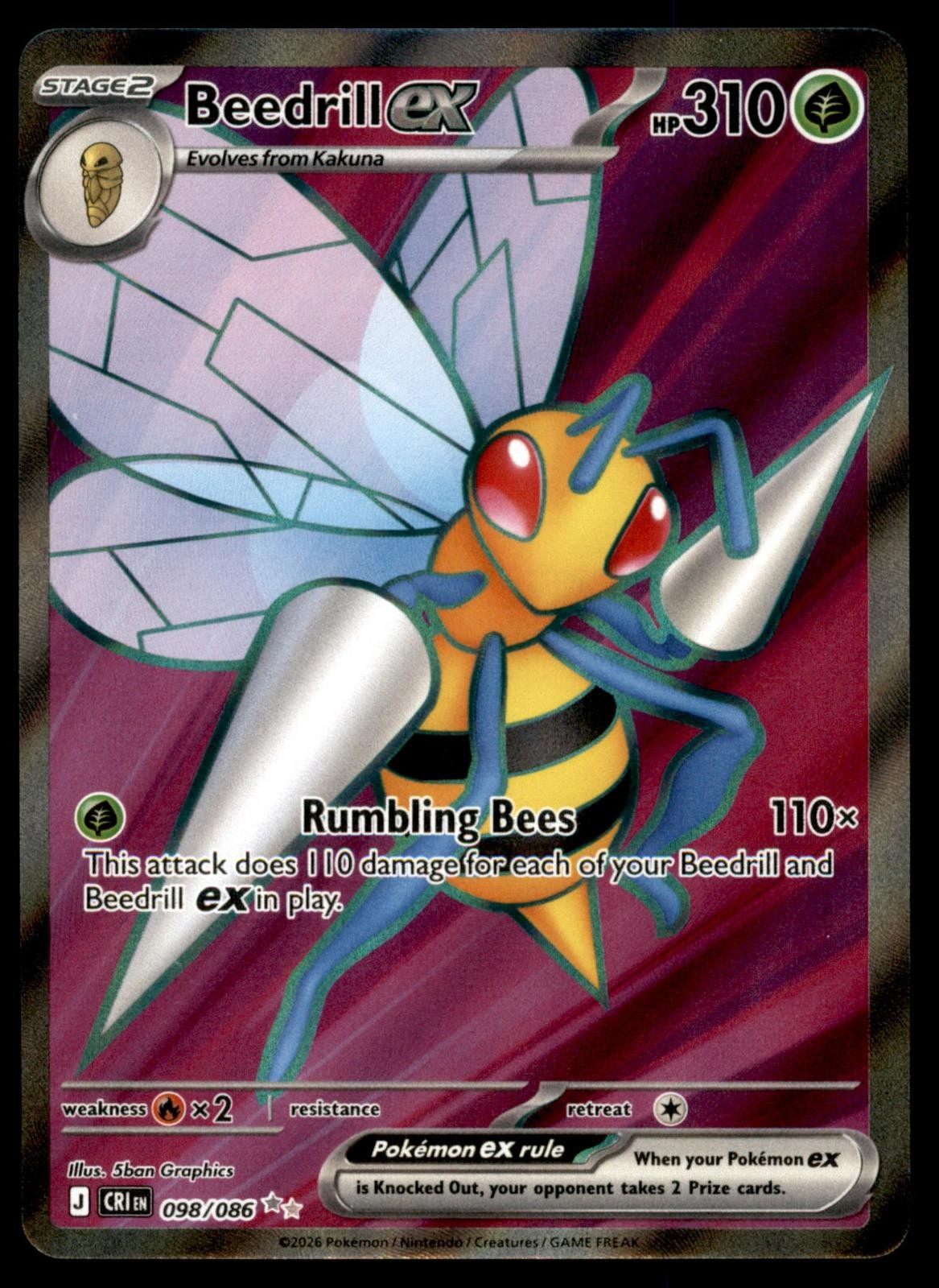 Beedrill ex 098/086 Ultra Rare Chaos Rising Pokemon Holo Near Mint