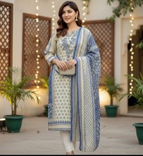Elegant Blue  Off-White Shalwar Kameez  Premium Stitched Pakistani  Indian Su