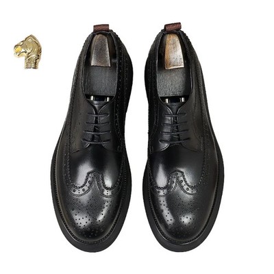 Genuine Leather Lace-Up Closure Thick Sole Dress Shoes for Business Weddings  