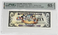 10 $ Disney Dollar fête d'anniversaire 2009 - Château de Cendrillon PMG 65 EPQ bloc T