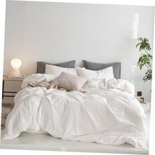 100 Washed Cotton Duvet Cover Set Queen 90"x90" Off White No Comforter 