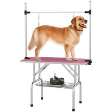 PawHut 42" Dog Grooming Table, Adjustable Pet Cat Drying Beauty Table with 2 Loo