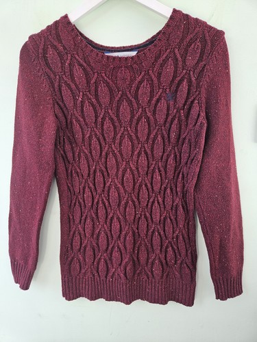 Crew Clothing Red/ Burgundy Mix Cable Knit Round Neck Jumper Size 14
