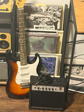 Max Sunburst Solid Body Electric Guitar 6-String RH 21-Fret + Amp and Cable
