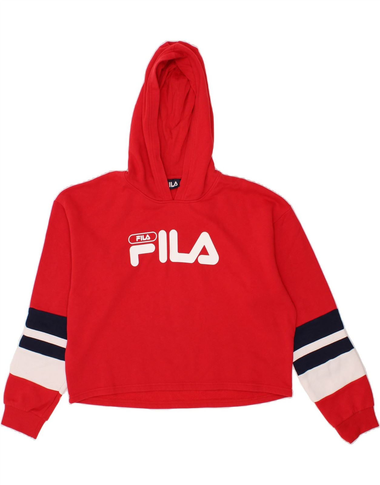 Felpa con cappuccio FILA donna crop grafica UK 18 XL rosso colorblock cotone CH19