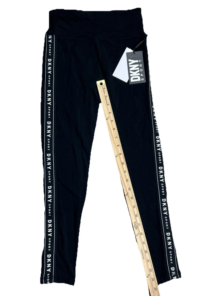 DKNY Sport Women's XS High-Waist 7/8 Leggings Logo Striped Tight Black NWT - Image 4 of 4