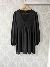 In The Style Black Puff Sleeved Milkmaid Gypsy Mini Dress Floaty Size 16 Petite