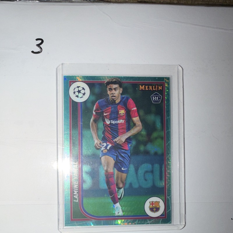 Topps 2023-24 Merlin UEFA CC Lamine Yamal #27 (RC) Aqua Prism Refractor Rookie