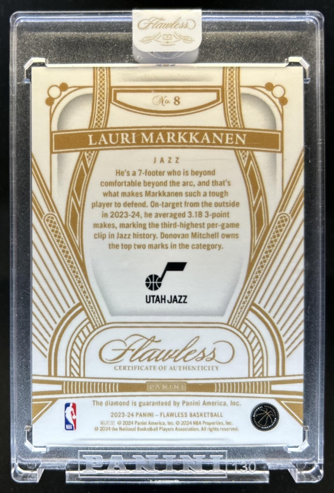 2023-24 Panini Flawless Lauri Markkanen Platinum #1/1 Jazz view 2