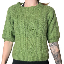 Vintage Mohair Wool Blend Green Knit Sweater 4-6 Womens