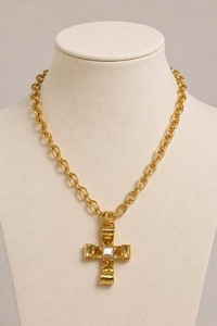 Authentic Chanel 1994 CC Cross Pendant Necklace - gold plated