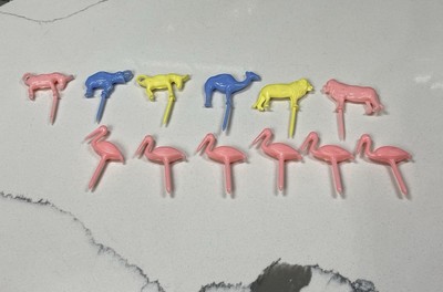 12pc VTG Birthday Candle Holders Cake Cupcake Toppers Zoo Animals