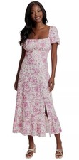 London Times Pink White Floral Side Slit Midi 8 NWT PTP 17” 