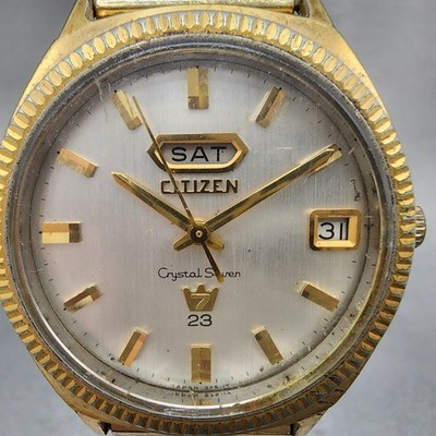 Citizen Crystal Seven Watch Men 38mm Silver Dial Gold Daydate
