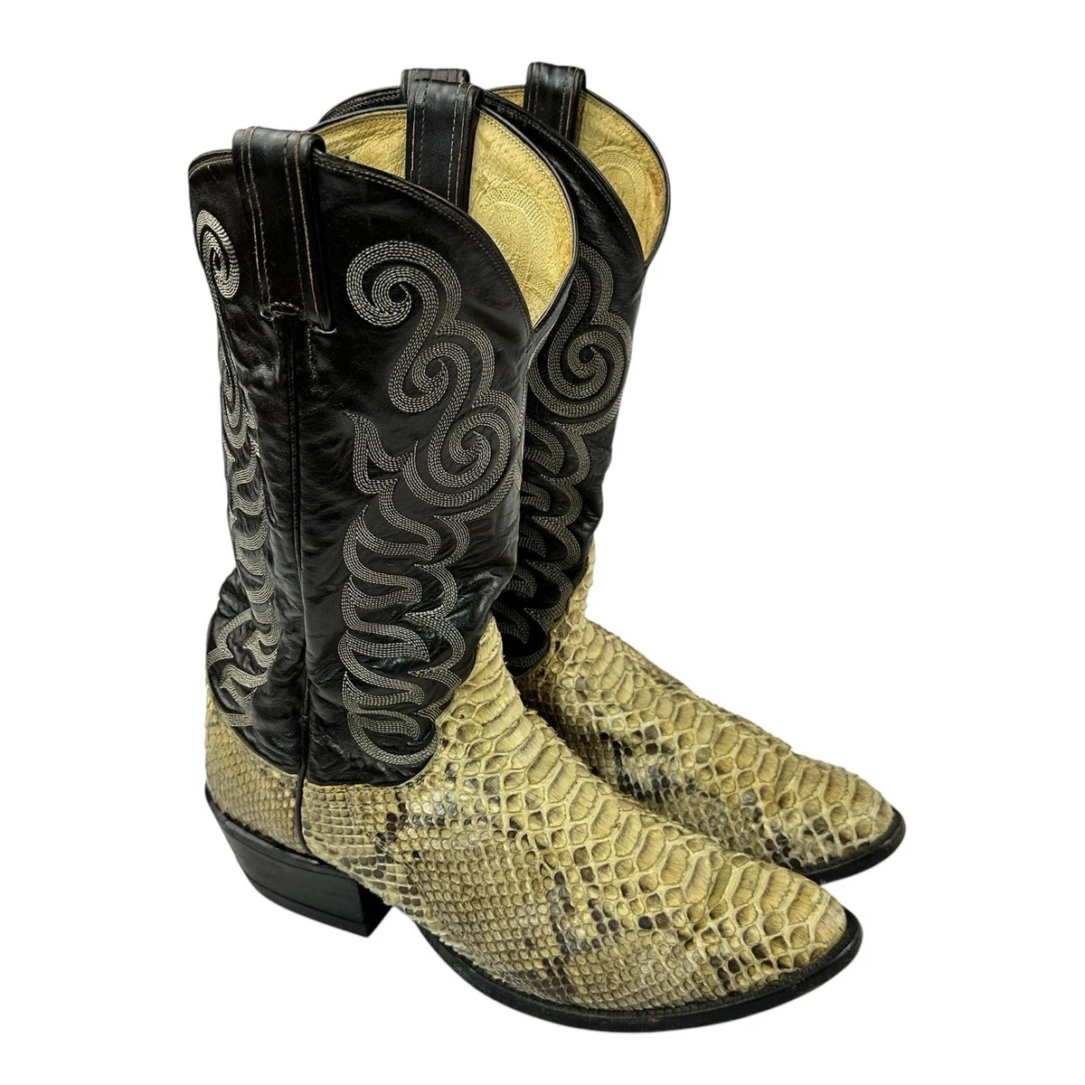 Bottes en cuir, tige XXL, effet peau de serpent, largeur H, marine