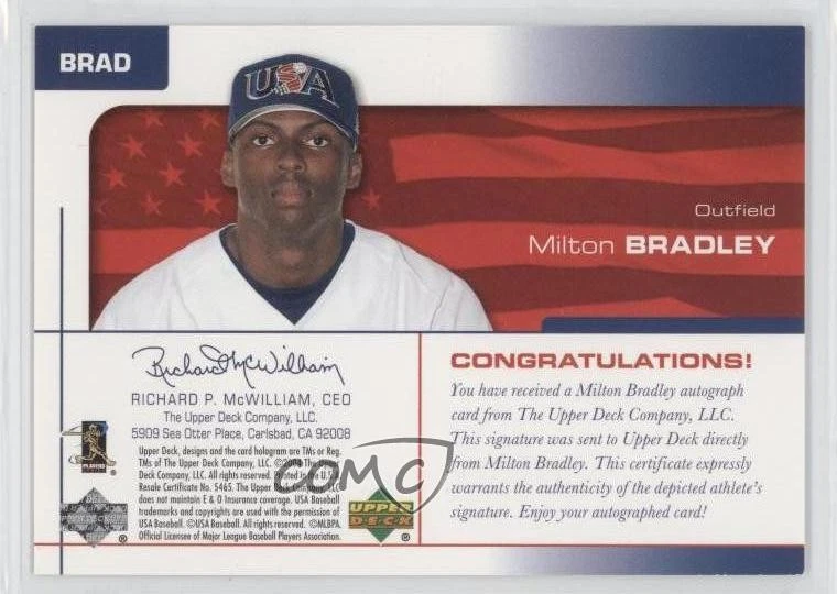 Béisbol EE. UU. 2004 25 aniversario tinta roja 6/20 Milton Bradley #BRAD automático 0 m8 Foto 2 de 3