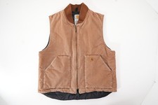 Carhartt Vest Mens Large Brown Duck Canvas Quilt Lined Workwear Full Zip V02 USA
