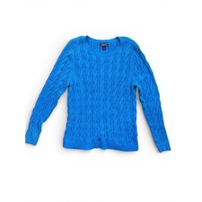 Lands' End Drifter Sweater Women Large Blue Excellent Cable Knit Cotton Pullover