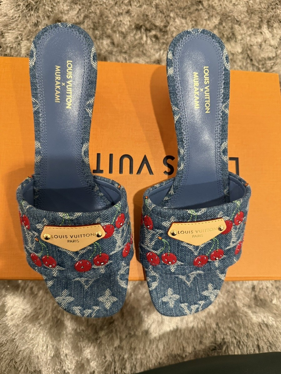 NIB LOUIS VUITTON X MURAKAMI LILY MULE CHERRY DENIM - SIZE 38 | eBay
