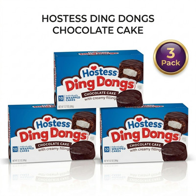 (3 Pack) Hostess Ding Dongs Snack Cakes Chocolate Flavor, 12.7 oz Box (10 Count)