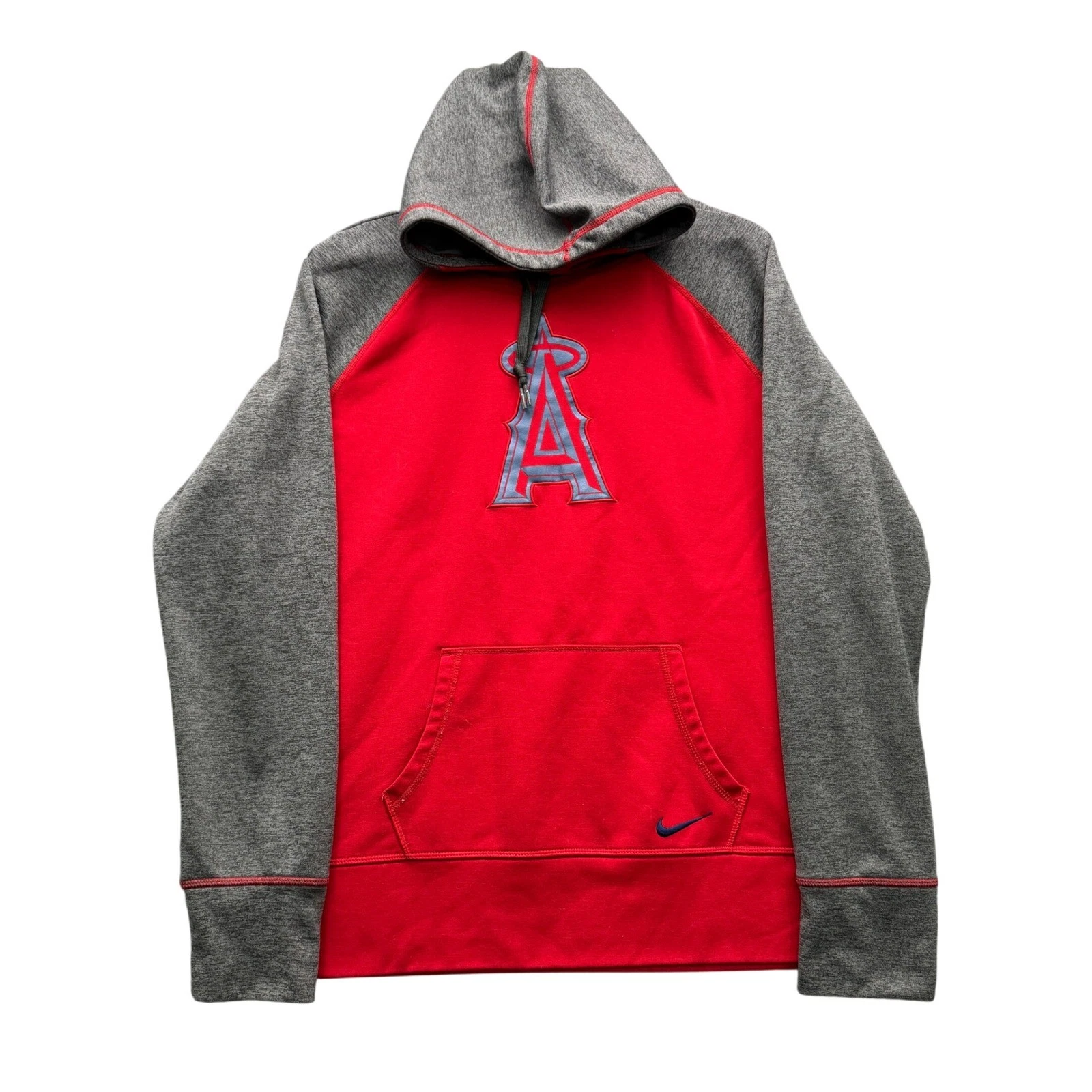Nike Therma-FIT MLB Los Angeles Angels Hoodie Mens XXL Red Gray Fleece Fleece