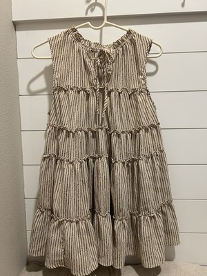 Heimish USA top Mini Dress Women s M Boho Peasant Trapeze Striped Tiered Ruffle